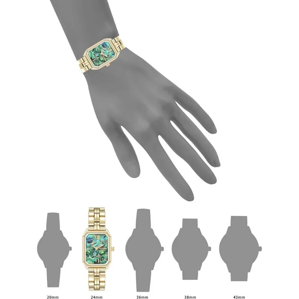 Women's Gold Green Stainless Steel Water Resistant Bracelet Adjustable Watch